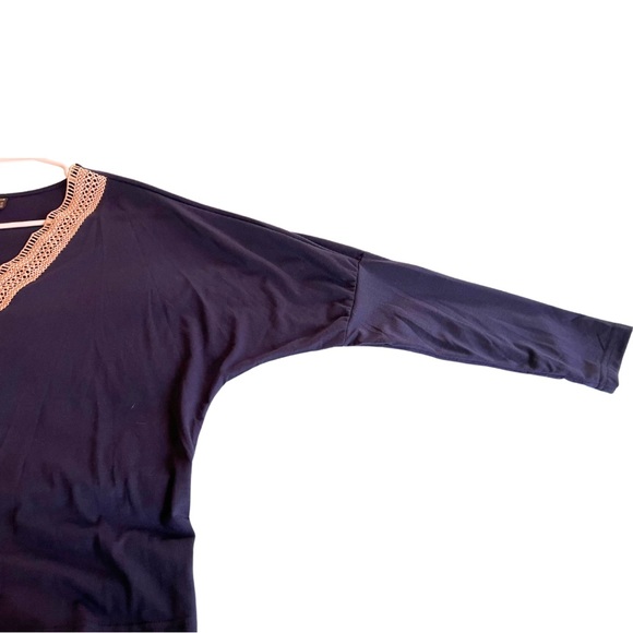 SHEIN Women’s Navy Guipure Lace Panel Drop Shoulder Tee - Picture 3 of 12